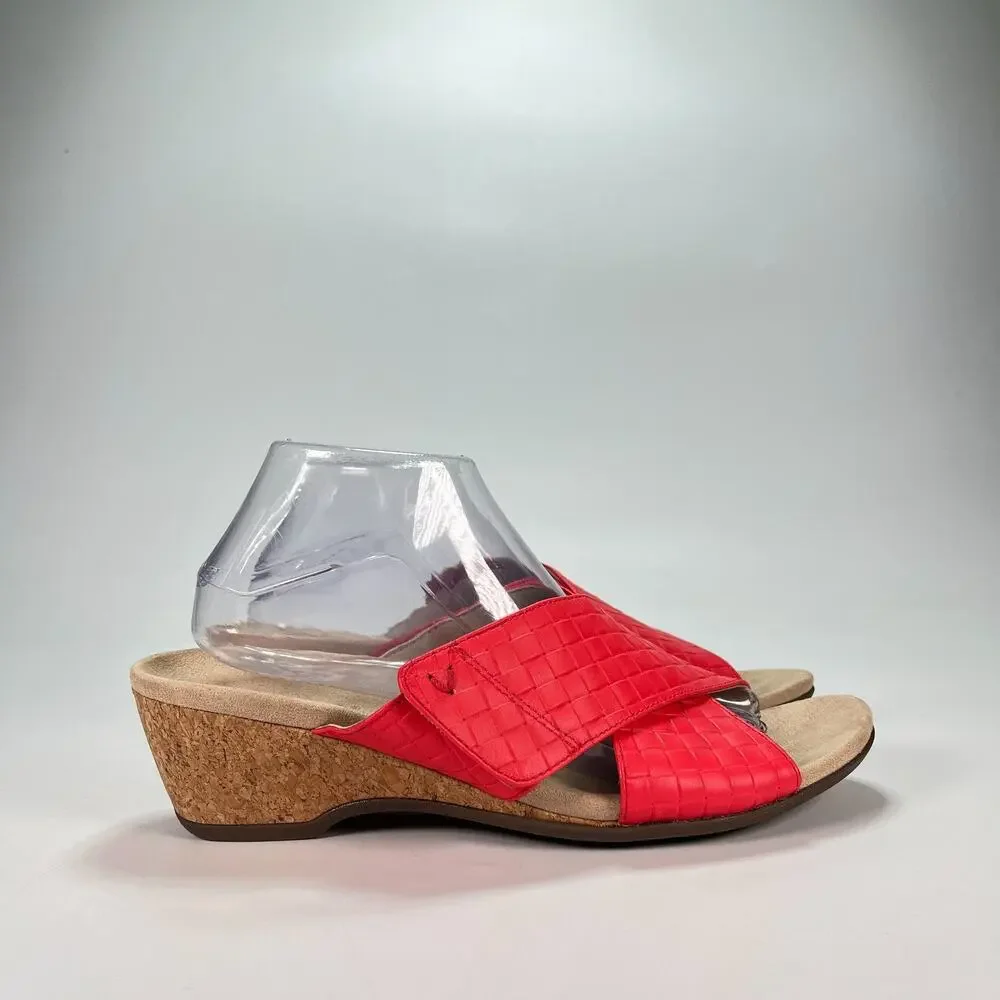 Vionic Leticia Poppy Leather Comfort Orthotic Slides Wedge Sandals Women's Sz 10